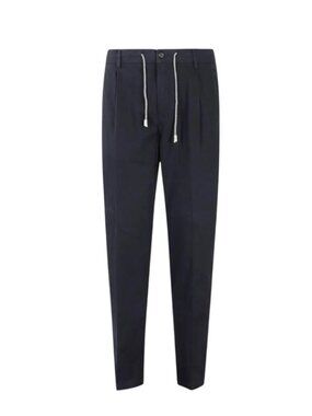 Eleventy Drawstring Trouser Pants Slacks Mens 36 Navy Blue Wool Flap Pockets